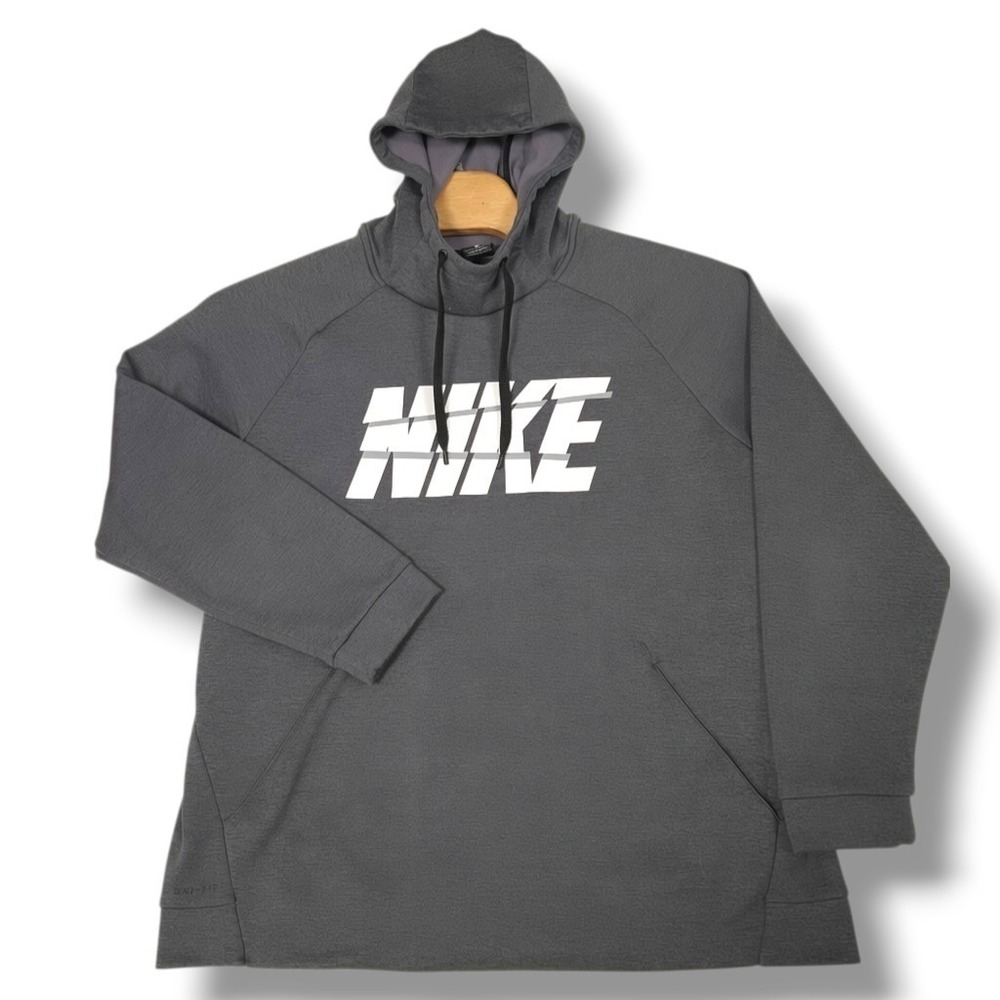 Nike Dri-Fit Men's XL Pullover Hoodie Sweatshirt Charcoal Gray Graphic Logo Gym‎
